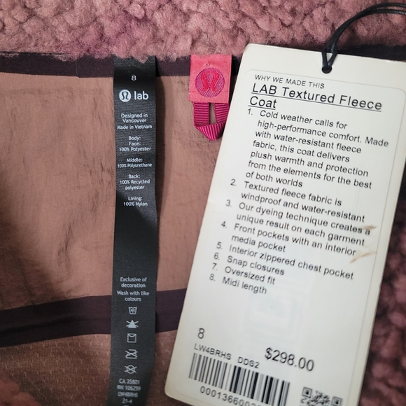 NWT Lululemon lab Textured Fleece Coat, Size 8, Diamond Dye Dusty Bronze Pelt - Picture 9 of 11